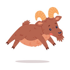 Jumping Urial Character as Wild Mountain Sheep with Horns Vector Illustration
