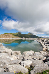 Mountain lake in Swiss alps, stunning mountain landscape near Eiger