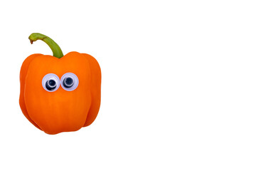 Orange Bell Pepper face with Googly Eyes