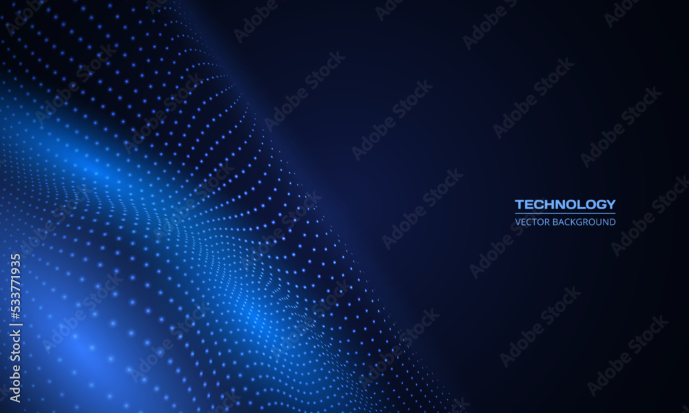 Poster Vector abstract technology digital wave of particles mesh background. Network illustration with particle. Artificial intelligence and big data digital technology abstract background.