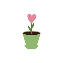 Heart flower in pot. Valentine card. I love you. Vector illustration

