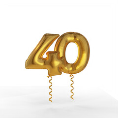A separate number forty in the form of a foil balloon. Template for creating a greeting card for the celebration. 3d rendering.