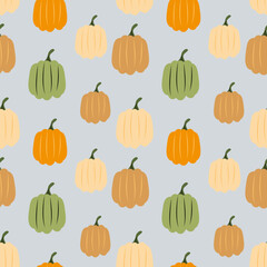 Vector seamless pattern with cute pumpkins. Halloween pattern, wrapping, background	