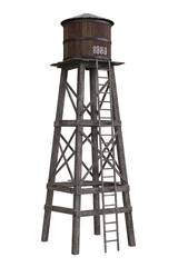 Old wild west wooden water tower. 3D illustration isolated.