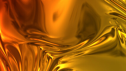 3D render beautiful folds of light shiny silk, like foil or metallic surface in full screen. Beautiful clean fabric background. Simple soft background with smooth folds like waves on a liquid surface.