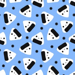 Japanese food onigiri seamless cartoon kawaii rice ball pattern for wrapping and kids clothes and menu and fabrics