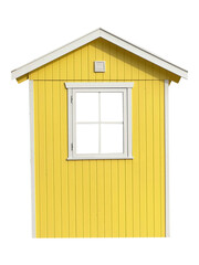 skandinavische Holzh&uuml;tte gelb frontal