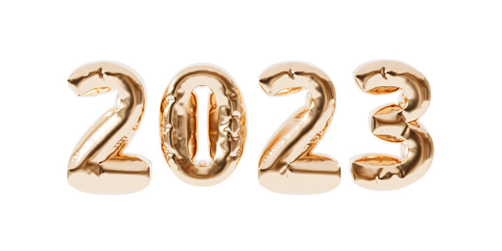 New Year Holidays Golden Inflated Balloons 2023 Numbers, 3d Render