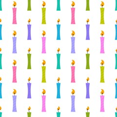 Fototapeta na wymiar Festive cartoon seamless birthday candle doodle pattern for wrapping paper and clothes print and kids fabrics