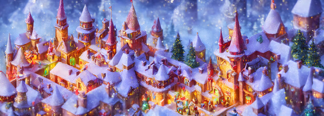 Abstract toy castle. Christmas winter background. 3d image
