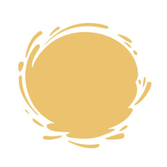 Hand drawn comic style circle golden frame with water splash. Abstract golden spot background. Design element. Copy space for text