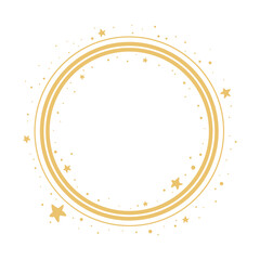 Hand drawn circle golden frame with stars. Abstract golden and white background. Design element. Copy space for text