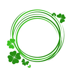 Circle decorative frame with clover leafs on transparent background. Spring floral border. Saint Patrick's Day backdrop