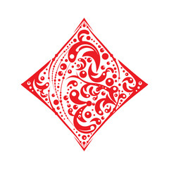 Diamonds vector playing card suit symbols made by floral elements. Vintage stylized illustration. Works well as print, computer icon, emblem, gambling design element
