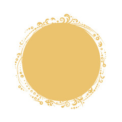 Hand drawn floral circle frame. Abstract golden spot background with vintage elements. Copy space for text