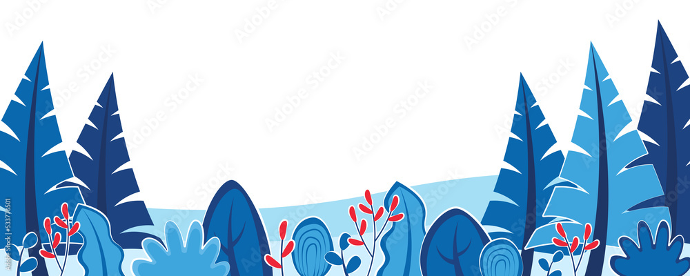 Poster winter nature background with landscape pattern concept. horizontal web banner with evergreen trees,