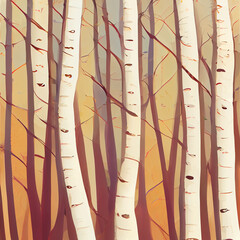 Thick birch thicket. Birch grove pattern. Birch trunks illustration. Digital illustration.