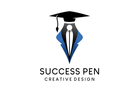 Pen logo design combined with graduation cap, vector illustration