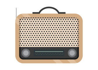 Old radio. Old wooden radio. Simple flat illustration.