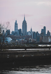 city skyline winter autumn river New York city views 