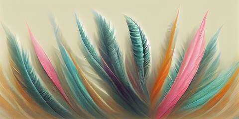 Background with feathers of pastel colors. Digital illustration