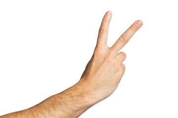 Isolated caucasian male arm making the peace sign gesture with his hand - Powered by Adobe