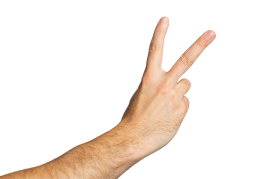 Isolated caucasian male arm making the peace sign gesture with his hand
