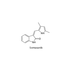 Semaxanib molecule flat skeletal structure, Tyrosine kinase - EGFR, VEGFR inhibitor used in research Vector illustration on white background.