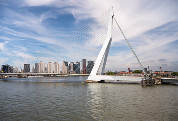 Rotterdam, Netherlands - July 11, 2022: Erasmusbrug, bridge. South base nicknamed The Swan under...