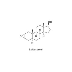 Epitiostanol molecule flat skeletal structure, Estrogen recepter antagonist used in breast cancer Vector illustration on white background.