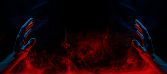 A scary hand on dark background. Mysterious composition. Fortune teller, mind power, prediction,...