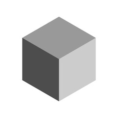 Simple Shaded Monochrome Gray Cube Box in 3D Style Perspective View. Vector Image.