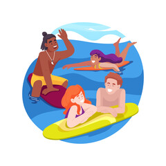 Surfing isolated cartoon vector illustration.