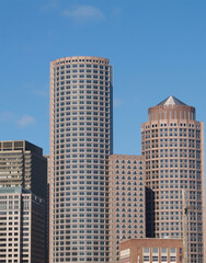 Fototapeta na wymiar Skyscraper Buildings Boston Massachusetts 2008 With Blue Sky