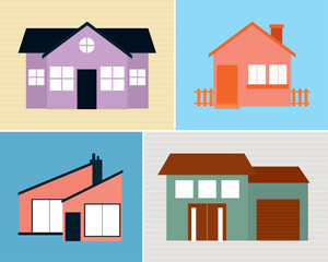 colorful houses icon set