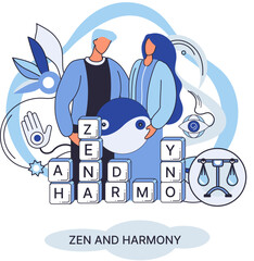 Zen and harmony metaphor, meditation practice. Balance, relaxation, mindfulness. Calm person relaxing. Yoga and spiritual practice, relax, recreation, healthy lifestyle. Japanese cult of mind and body