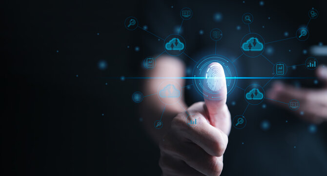 Fingerprint scanning is a security-enhancing technological identity. secure information access, dependable cloud computing service, privacy protection, big data security, and use the internet safely.