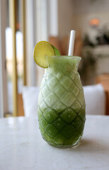 fresh lemonade with mint in glass 