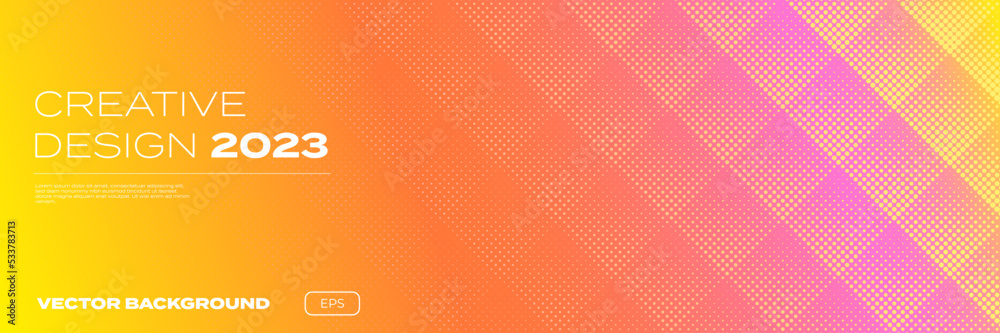 Aufkleber Color gradient background, halftone pattern, vector abstract trendy geometric graphic design. Simple minimal square and dots halftone yellow orange and pink color gradient pattern background