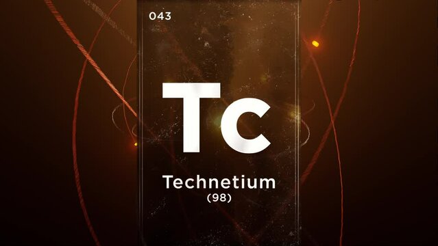 Technetium (Tc) symbol chemical element of the periodic table, 3D animation on atom design background