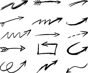 Arrow icon set isolated on white background. Doodle arrow set