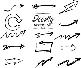 Arrow icon set isolated on white background. Doodle arrow set
