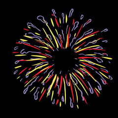 Hand drawn firework explosion.sunburst doodle illustration 