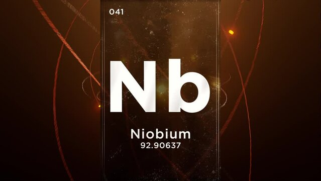Niobium (Nb) symbol chemical element of the periodic table, 3D animation on atom design background