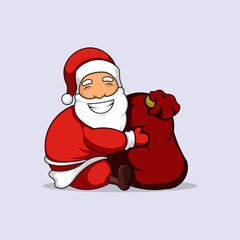 Happy Santa Claus hugging christmas and new year gifts vector illustration eps 10.