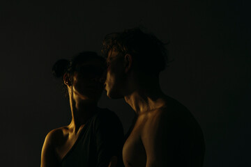 silhouette of a couple kissing. Kissing couple. Love concept. Photo. Erotic. Idea.