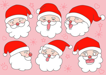 Obraz na płótnie Canvas Hand drawn cartoon style various emotions of santa claus head with pink background for decoration christmas holiday celebration content concept