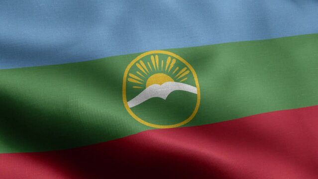 Flag Of Karachay Cherkessia - Karachay Cherkessia Flag High Detail - National flag Karachay Cherkessia wave Pattern loopable Elements - Fabric texture and endless loop - The flag of fluttering in the