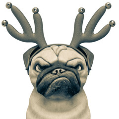 dog pug cartoon with a christmas hat doing a angry face © DM7