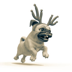 dog pug cartoon with a christmas hat is running